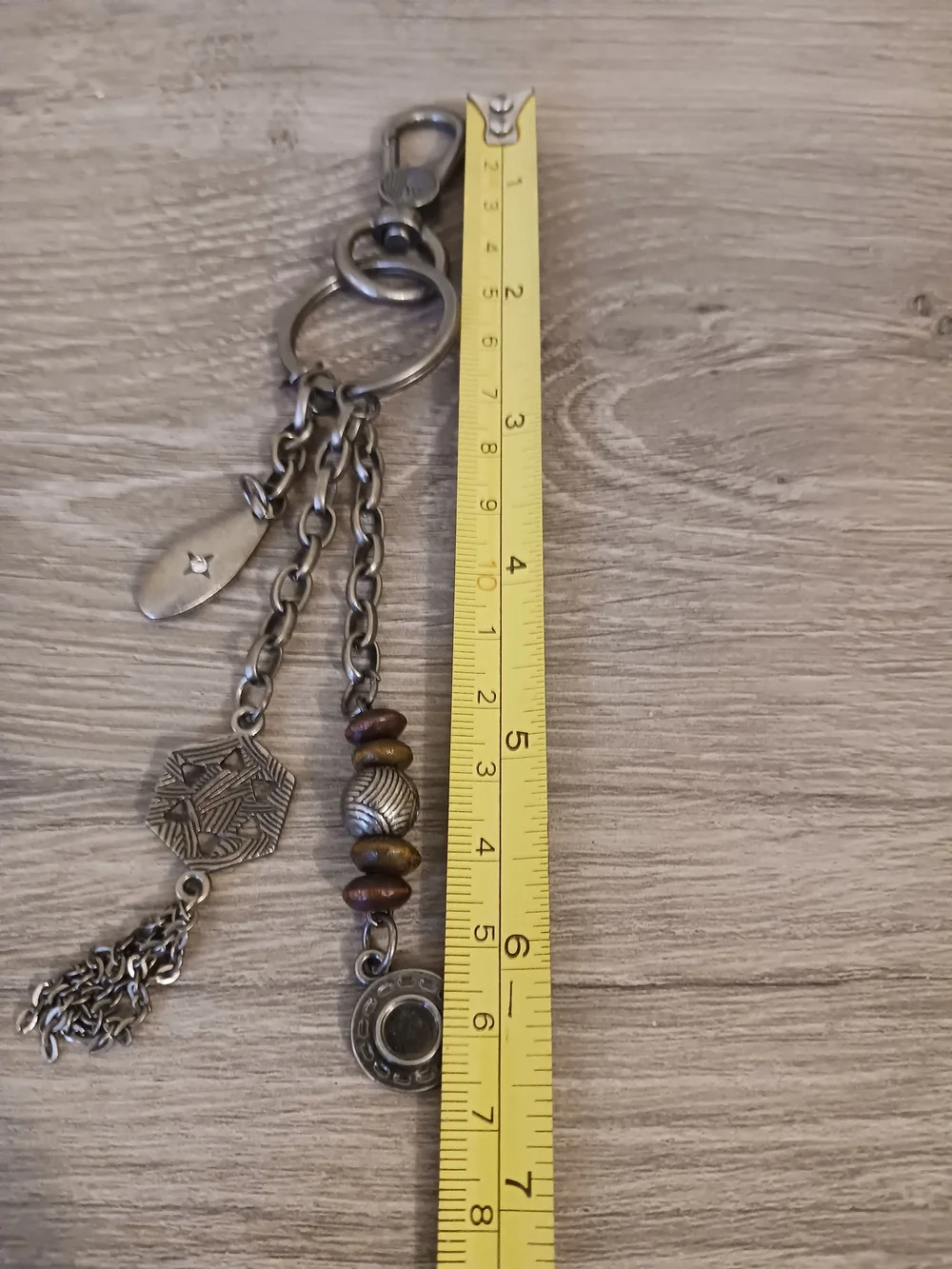 Sakroots Silver-Tone Beaded Tassel Keychain with Brown Accent Beads